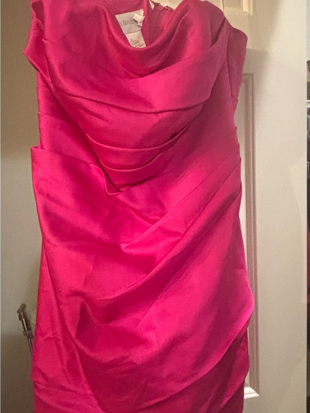 David's Bridal Strapless Draped Cocktail Dress in Fuchsia